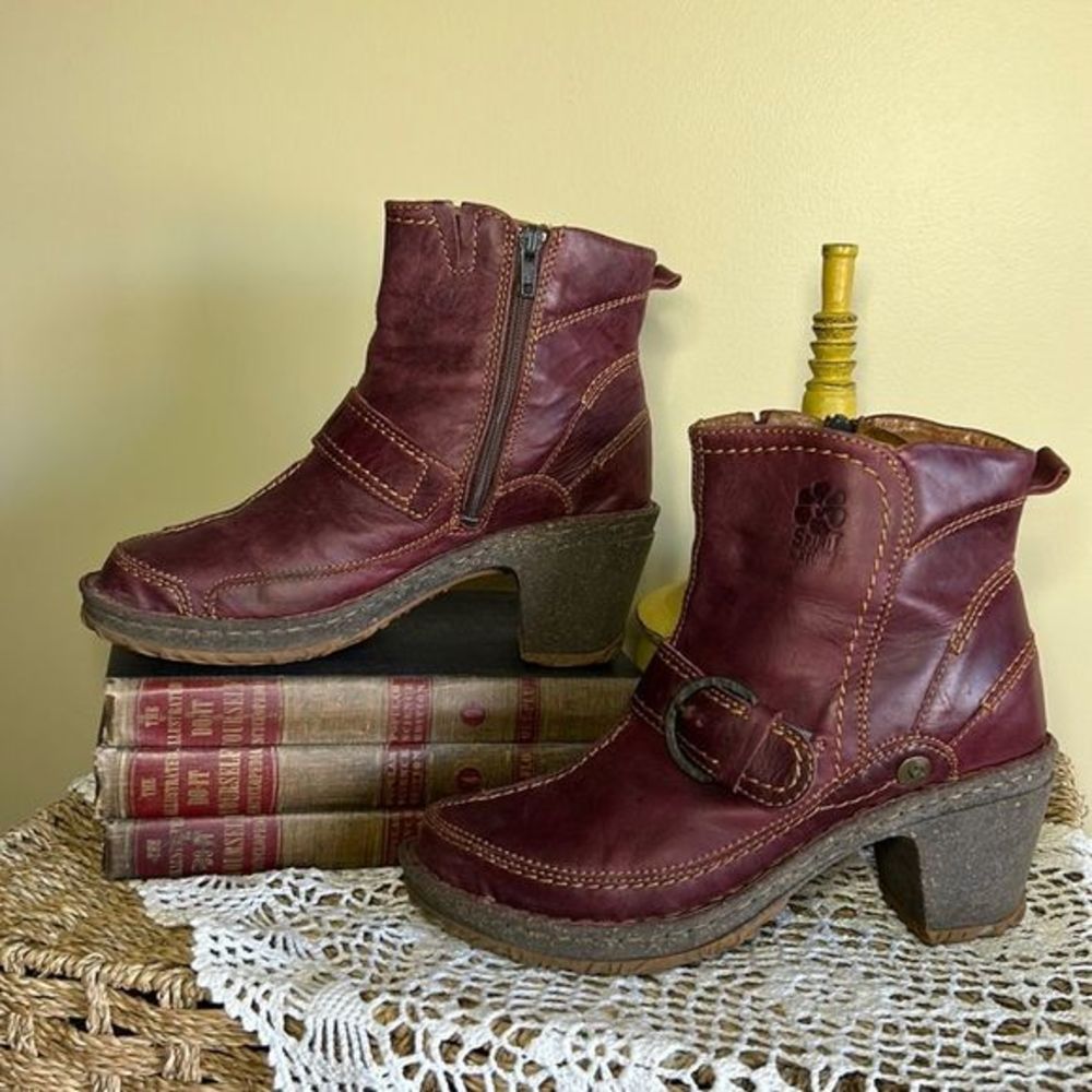 Josef Seibel Burgundy Leather Heeled Ankle Boots